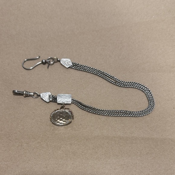 Antique Victorian Pocket Watch Chain with Spinning Crystal Watch Fob - Picture 2 of 11